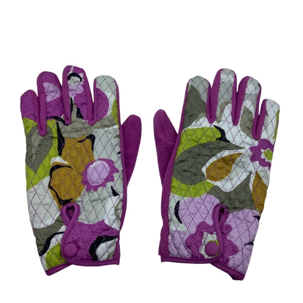 Vera Bradley Womens Quilted Floral Gloves‎ Snap Closure S/M  Purple
